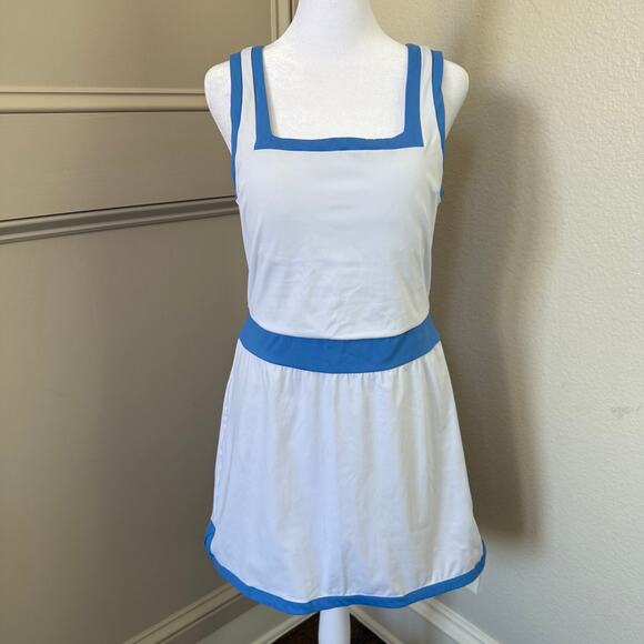 Addison Bay Smooth Sport Rally Active Dress Size M White & Cerulean Blue Tennis - Picture 1 of 4